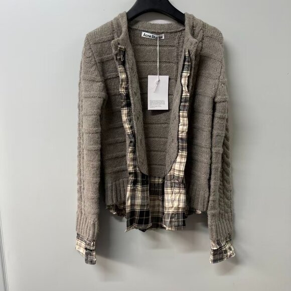 Acne Studios Cable Knit & Flannel Cardigan - Size L - Picture 1 of 5